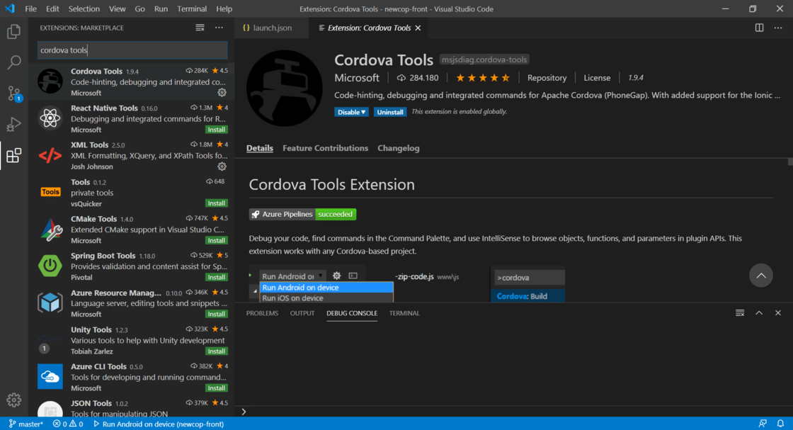 Cordova Tools para VS Code