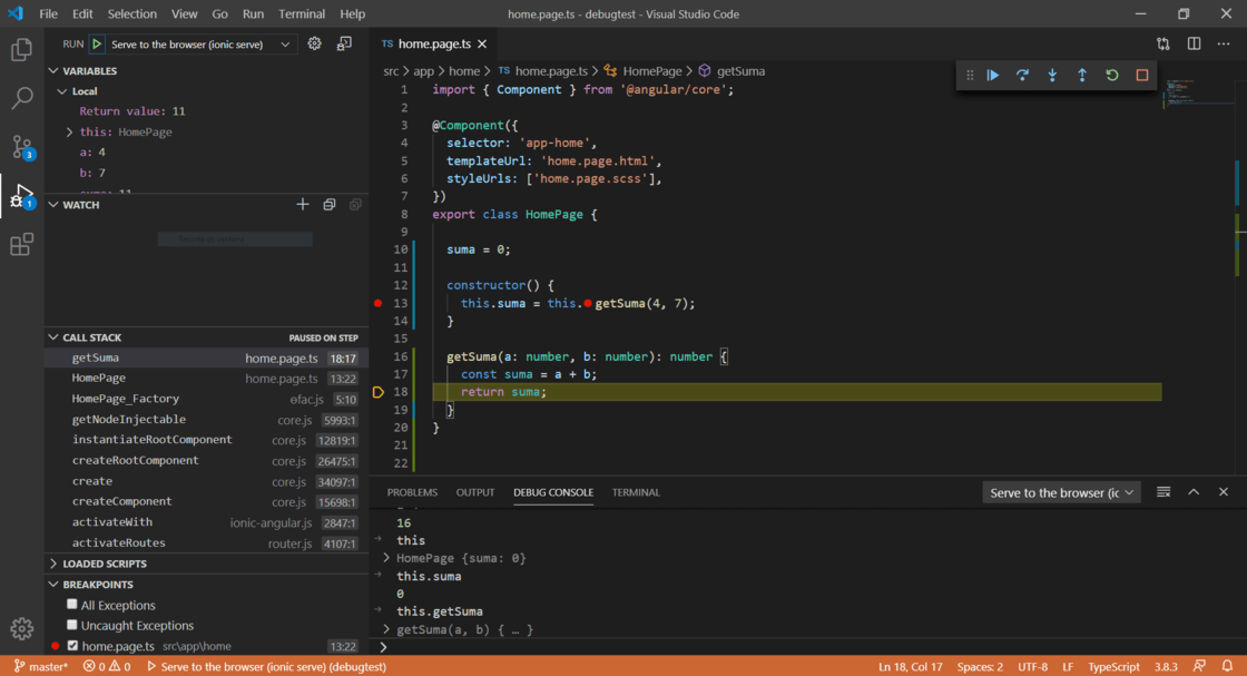 Entorno de depuración Ionic en VS Code